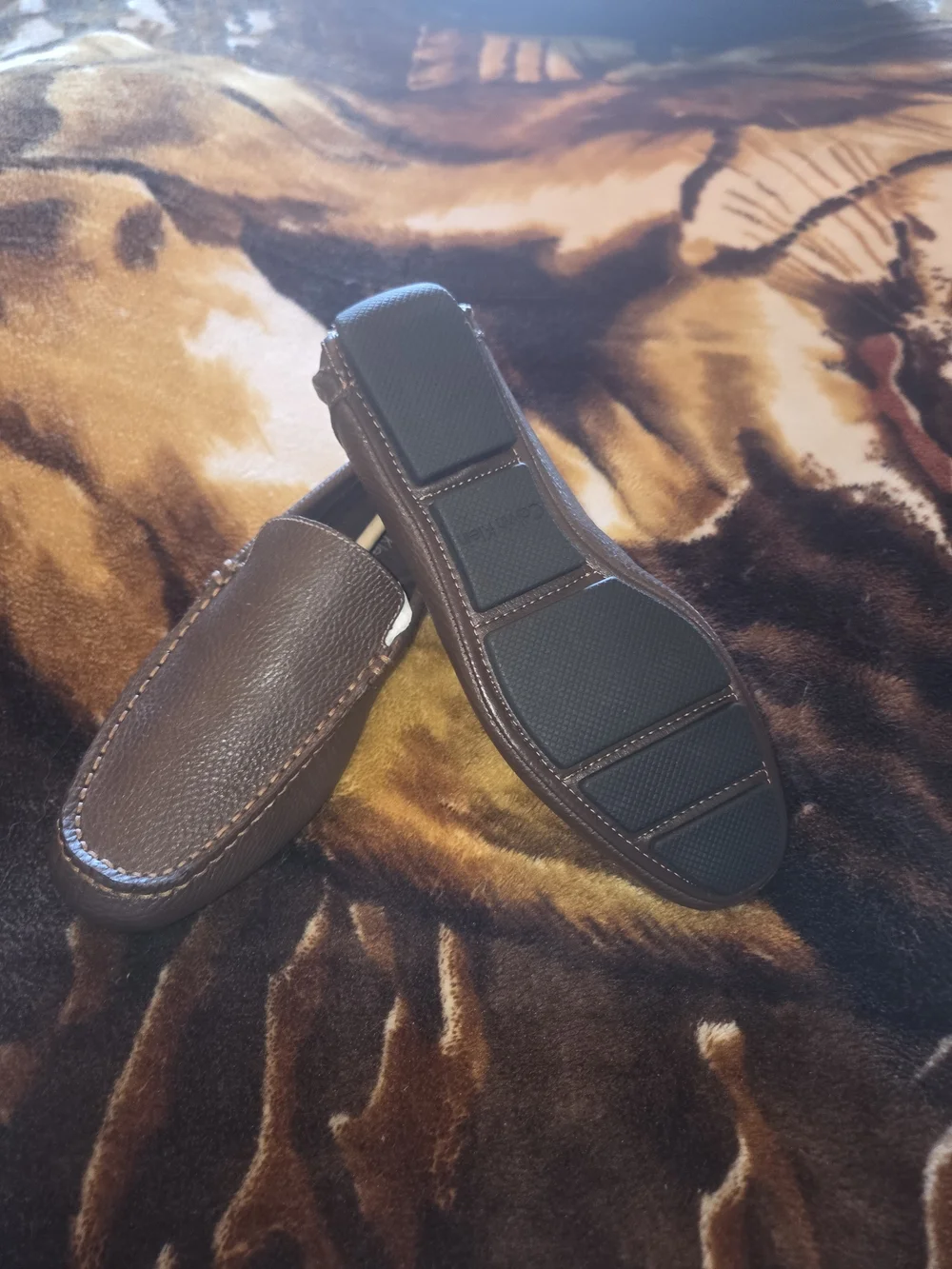 Calvin Klein Men's Brown Pebbled Leather Slip-On Loafers